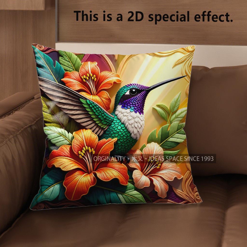 2D Hummingbird Floral Bohemian Throw Pillow Covers Pattern Cushion Cover Suitable For Sofa Bedroom Car Pillow Cover