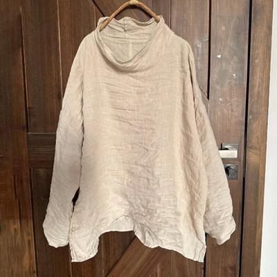 Femmes Printemps Vintage T-Shirts Couleur Unie T-Shirts Occasionnels À Manches Longues Lâche Demi-Col Haut Femmes T-Shirts