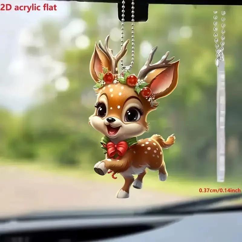 Brown Cute Cartoon Reindeer Pattern Acrylic Pendant For Decoration Christmas