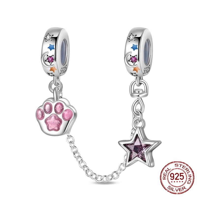 Breloque Chaîne de Sécurité Étoiles et Lune Trèfle à Quatre Feuilles en Cuivre pour Bracelet Authentique DoItYourself Bijoux Cadeaux