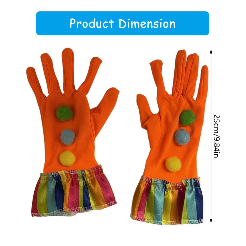 Funny Cosplay Clown Gloves For Halloween And Carnival Parties Soft Polyester Satin Pompoms Gloves With Elastic Design