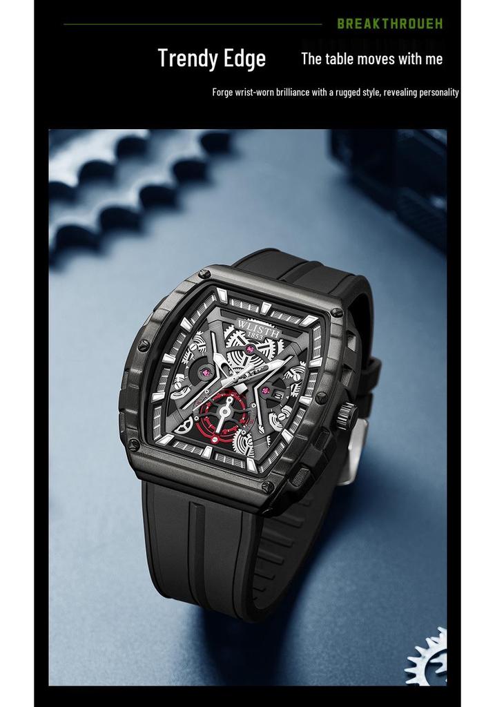Volis Barrel-Shaped Men's Outdoor Skeleton Watch with Curved Gradient Mirror
