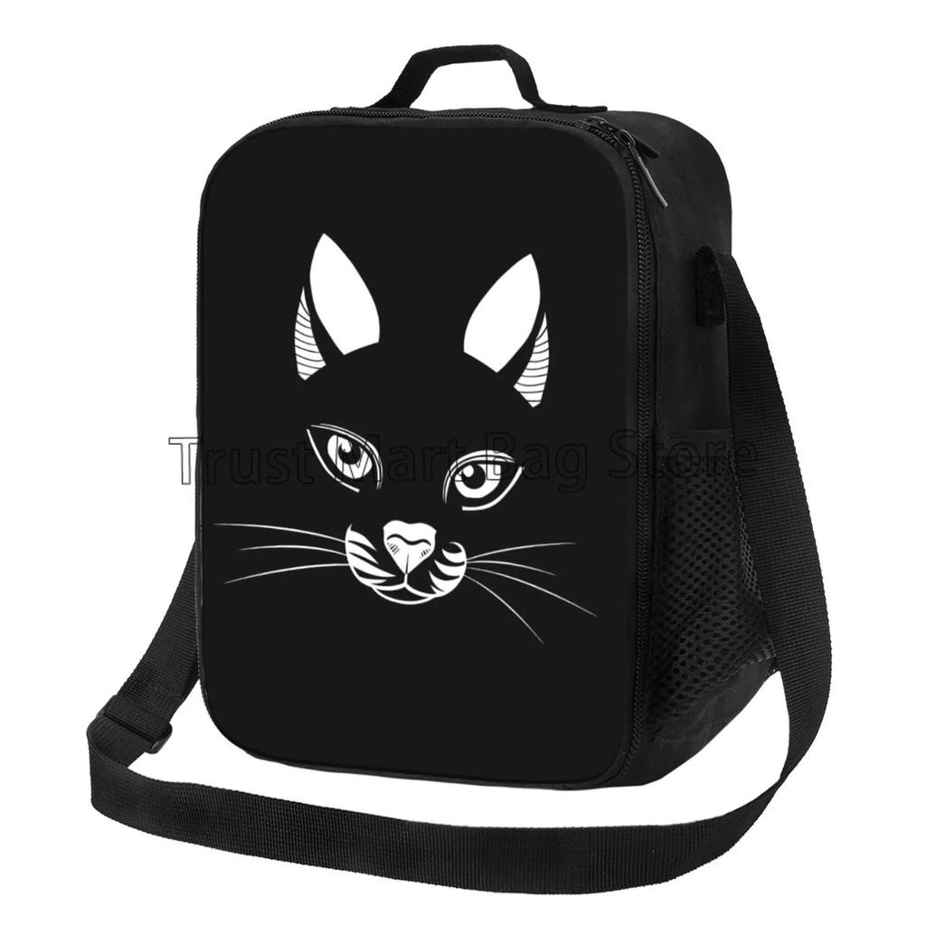 Portrait Cat with Butterflies Insulated Lunch Bag for School Work Picnic Beach Reusable Thermal Cooler Tote with Shoulder Strap