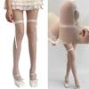 Women Pattern Patchwork Mock Knee High Socks Opaque Tights with Sweet Ribbon Bowknot See Through Pantyhose Leggings