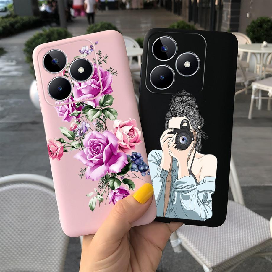 For Realme C53 C51 Cases Shockproof Soft Luxury Silicone TPU Bumper Case For RealmeC51 C 51 C 53 Flower Painting Girly Capa Etui