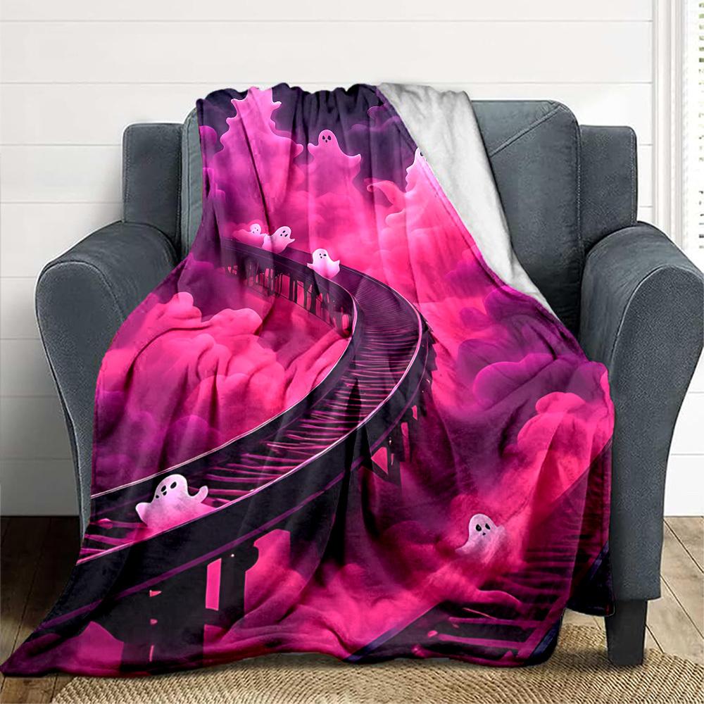 1pc Ghost Ladder Style Blanket, Lightweight Flannel Throw Blanket for Sofa, Bed, Travel, Camping, Living Room, Office, Couch, Chair, and Bed