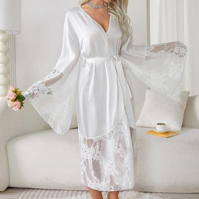 Satin Ladies Cardigan Lace Long-sleeved Cool Nightgown Bathrobe