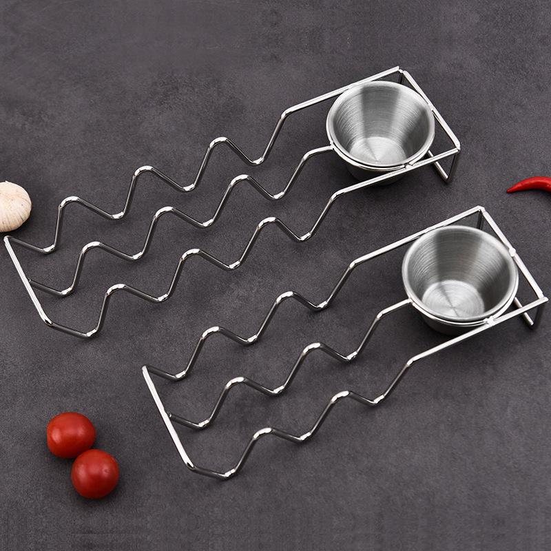 304 Stainless Steel Taco and Tortilla Holder with Sauce Cup