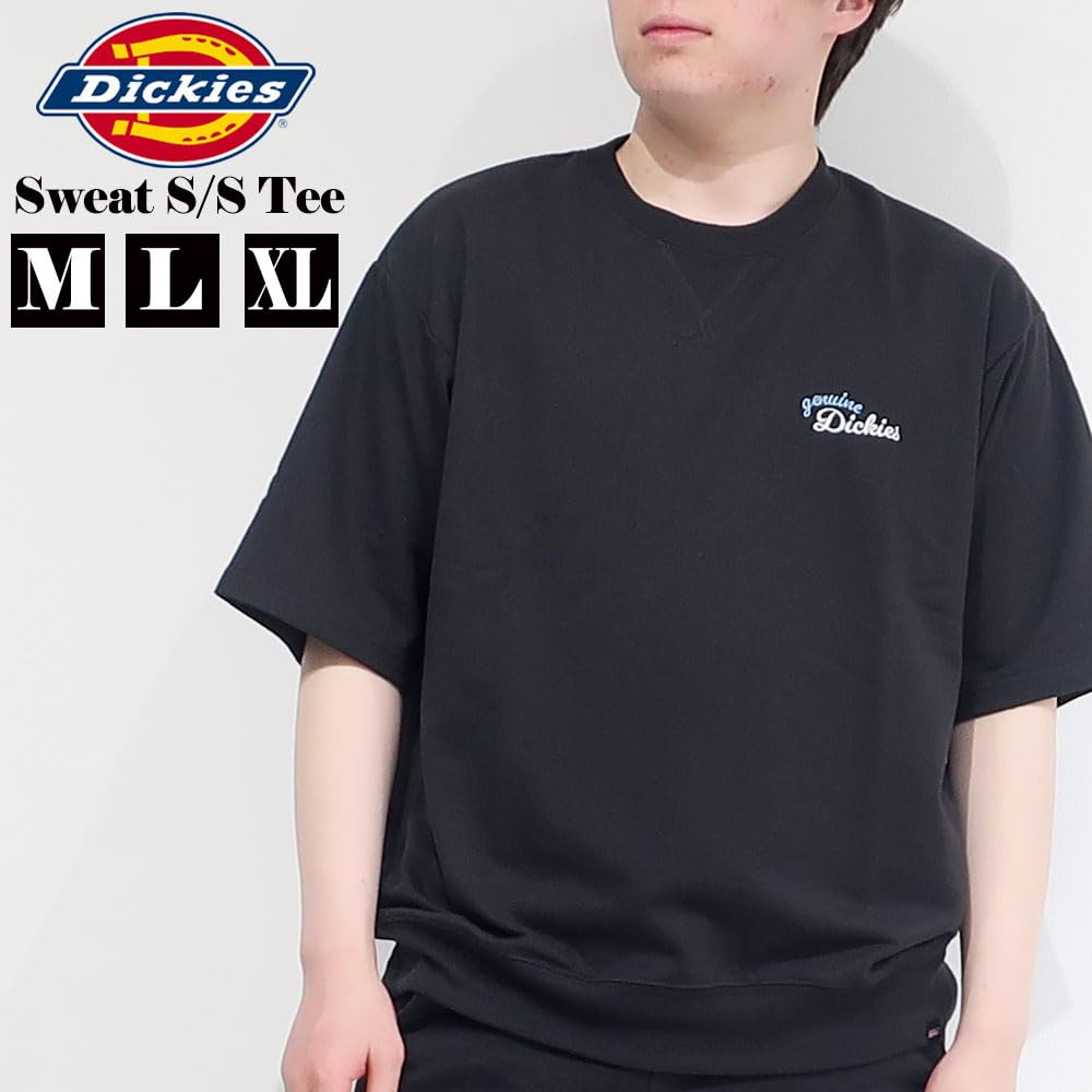 Men's Dickies Sweatshirt, Short Sleeve, Single Point Embroidery, Sizes M, L, LL, Oversized Silhouette, Mini Fleece, 10001905 (JP, Alphabet, L, Navy)