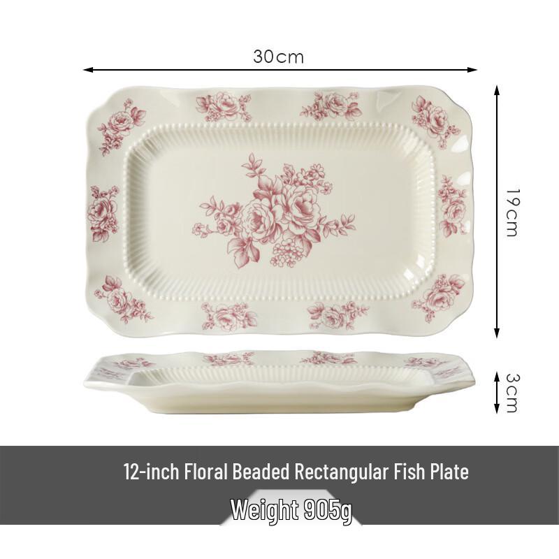 OIMG French Vintage Purple Floral Rectangular Serving Plate