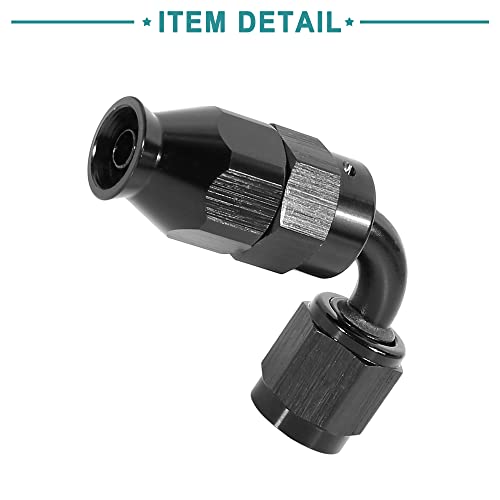 ACROPIX Automotive Hose End Fittings PTFE for Fuel Oil Line AN4 90 Degree Rotatable Black 1pc