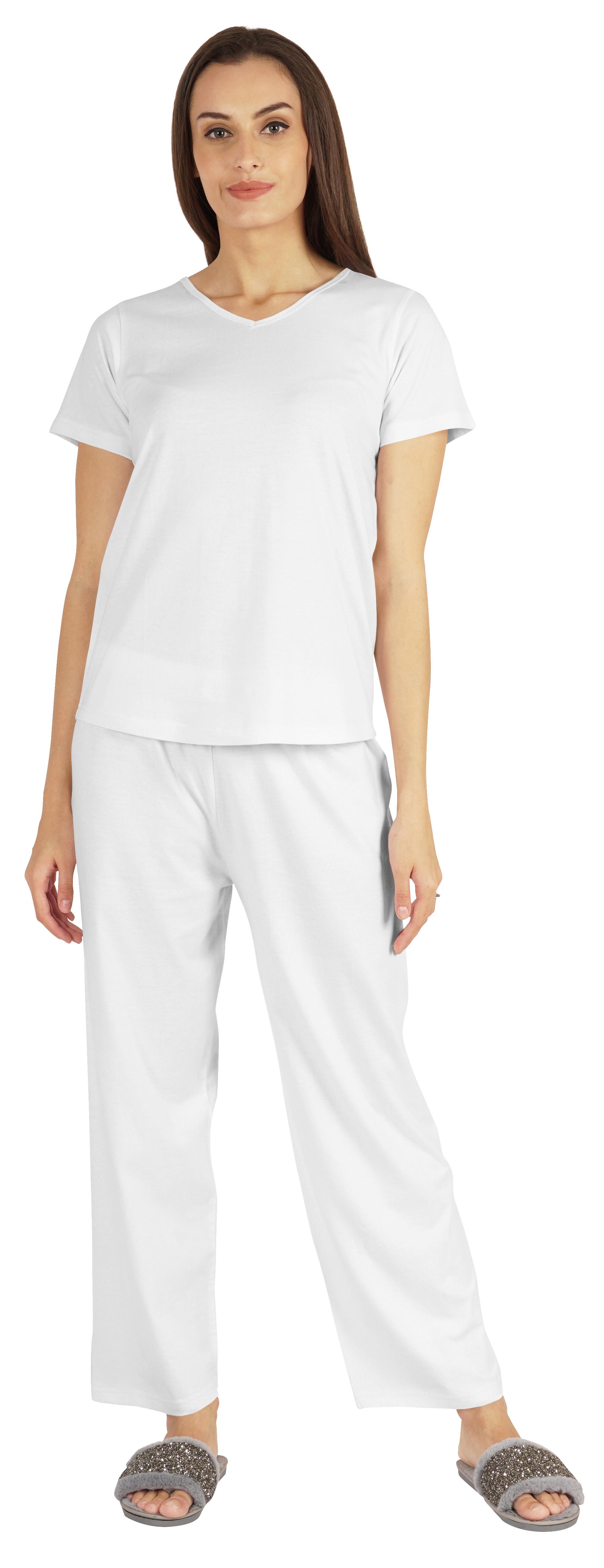 

Жіночий комплект з 2 предметів Inkmeso, однотонний комплект нічної білизни, топ з короткими рукавами та піжамний комплект з м якої бавовни XXL білий