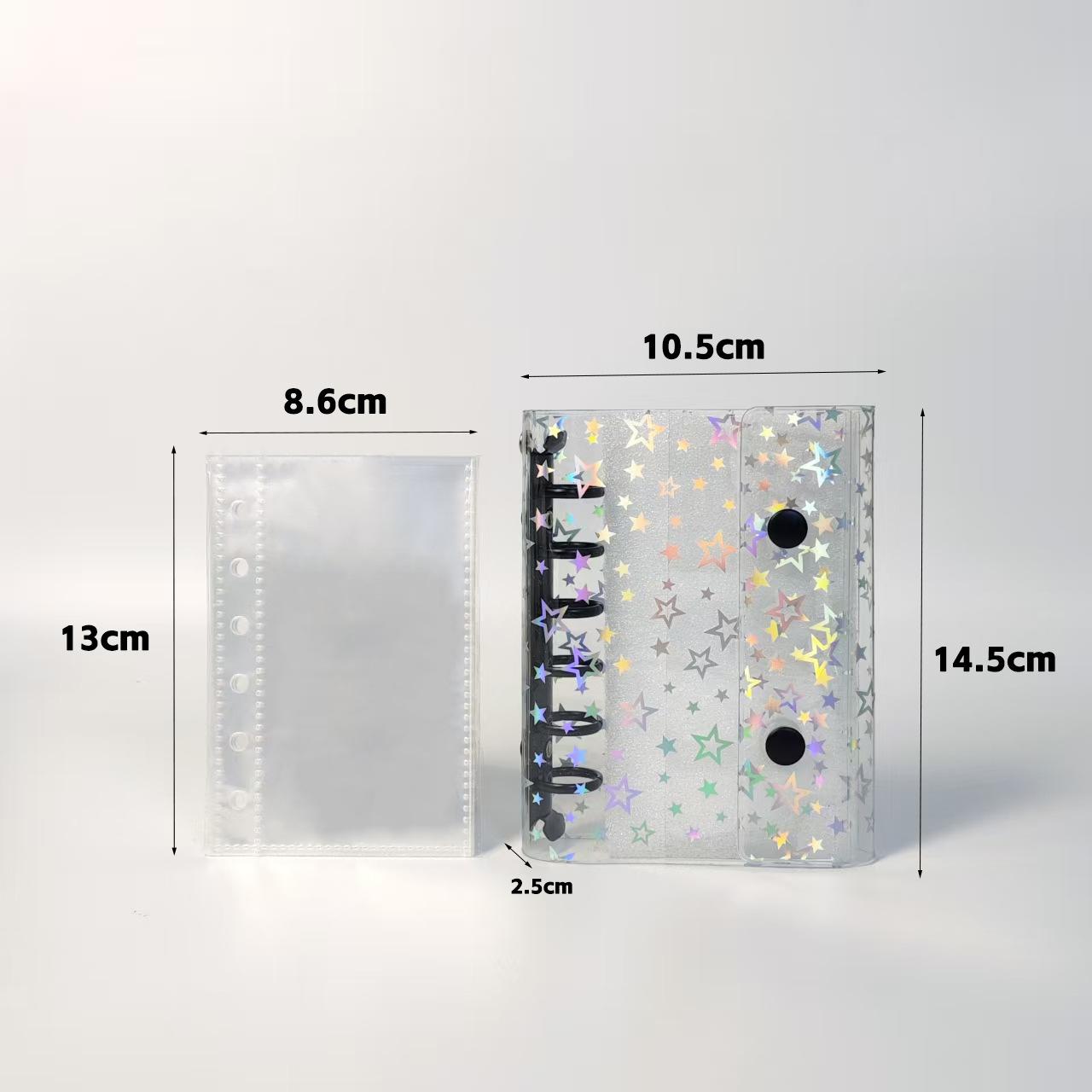 

A7 binder, star PVC shell, 6-hole hand book, travel waterproof notebook, notebook, student album, contains 10 pages with 6 holes 1 grid inner page