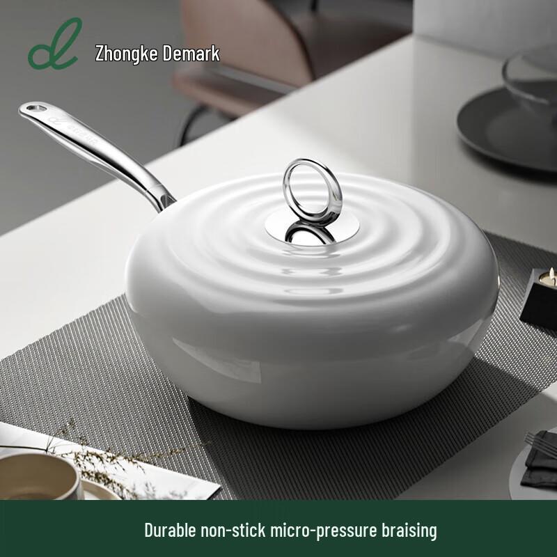 DUMIK White Moonlight 30cm Non-Stick Light Enamel Wok