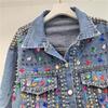Europäische Station 2026 Frühling Nieten & Diamanten Ausgefranster Rand Damen Jeansjacke