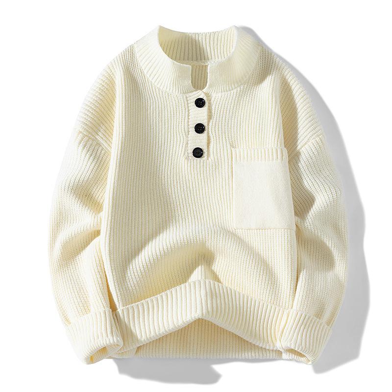 Nový podzimní a zimní svetr s polovičním rolákem na knoflíky, pletený svetr, pánský všestranný svetr-bunda