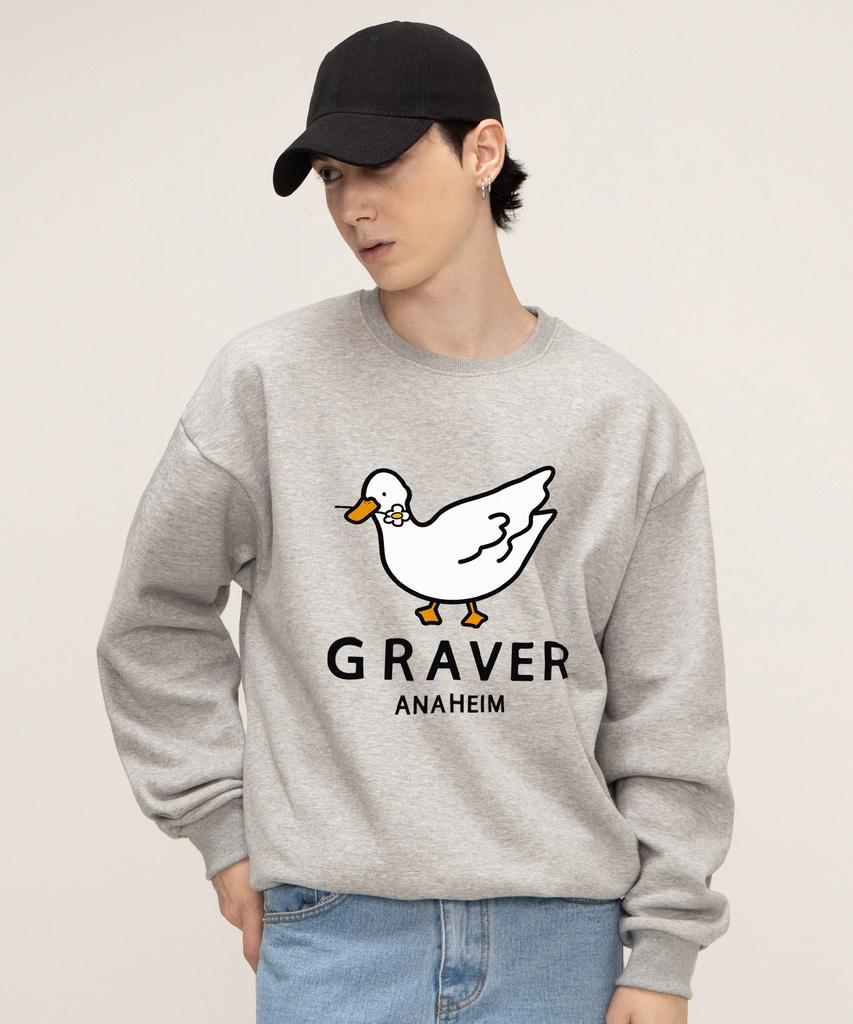 GRAVER [Unisex] White Duck Smile Sweatshirt_Gray