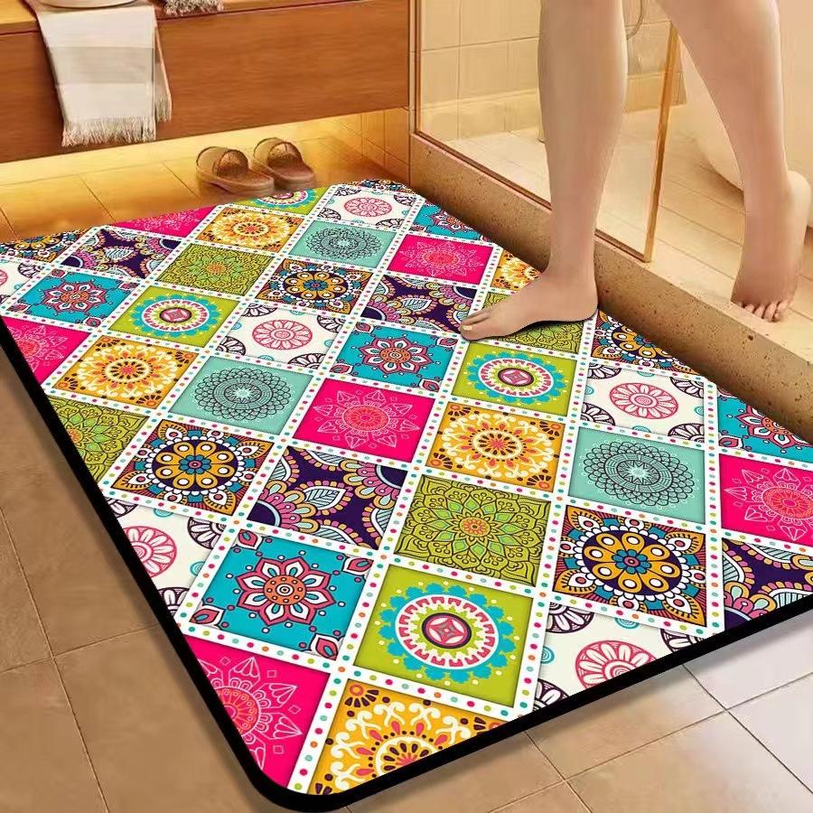 American Flower Diatom Mud Floor Mat, Bathroom Non-Slip And Dirt-Resistant Absorbent Floor Mat, Toilet Quick-Drying And Easy To Take Care Of
