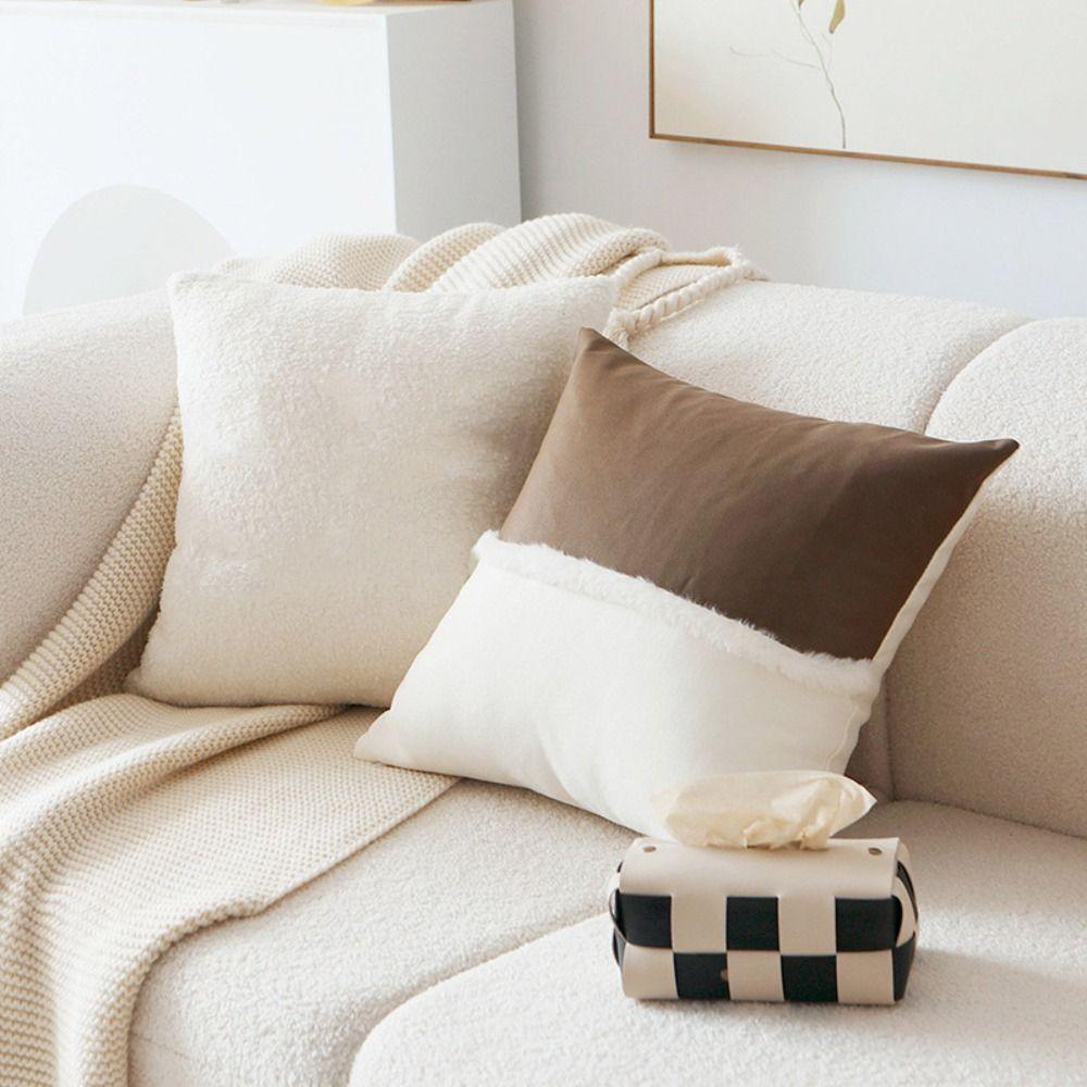 Plush Material Throw Pillow Cover Brown Retro Sofa Cushion Cover Linen Pillow Cover  Home Decor