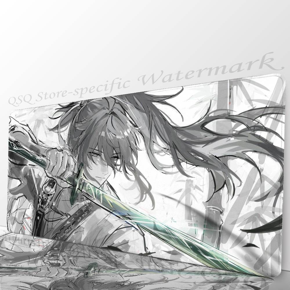 Qiuyuan Anime W-wuthering Waves Tappetino per Mouse Antiscivolo Adatto per Computer da Ufficio Laptop Tappetini da Scrivania per E-sport Tastiera XXL