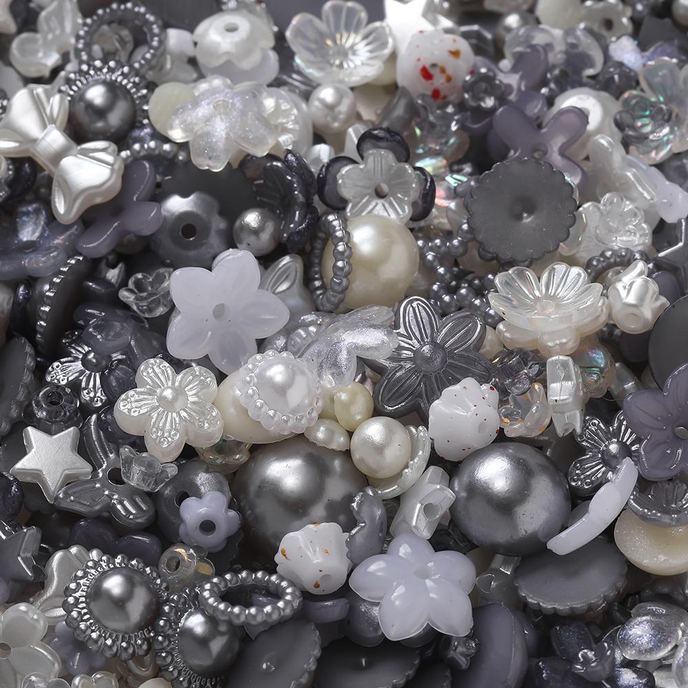 

20g Acrylic Mixed Beads Colored Flower Star Shaped Spacer Loose Beads for DIY Jewelry Making Necklace Phone Chain Supplies серый