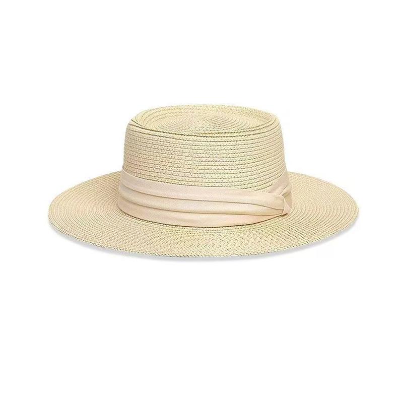 Fashion French Style Flat Top Straw Hat Beach Sun Hat Travel Vocation Women 2026 Summer Straw Hat