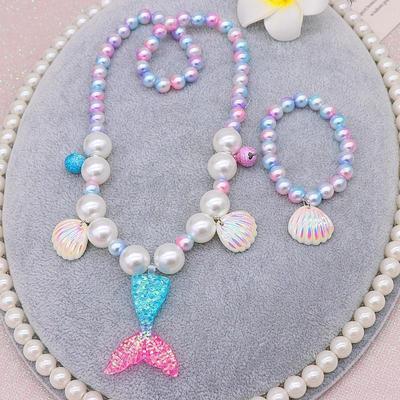 Collier de perles sirène pour filles, ensemble de bracelets, bagues, boucles d'oreilles, jouets pour enfants, accessoires de princesse, cadeaux d'anniversaire pour filles, 2/5 pièces