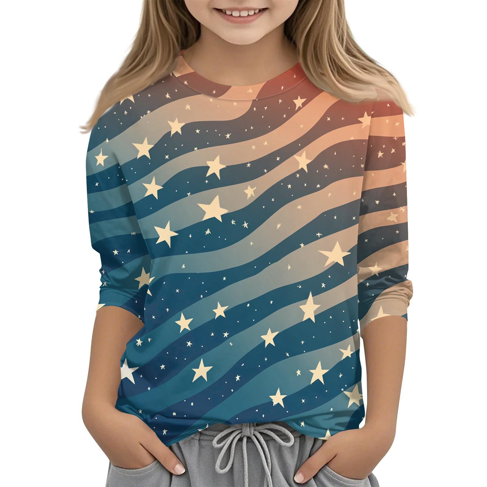 

Детская повседневная футболка с круглым вырезом и принтом «День независимости» с рукавами 7 точек 160 небесно-голубой