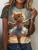 Summer Cute Cat Dances Ballet T-Shirts 3D Print Women Men Short Sleeve Round Neck T Shirt Tees Harajuku Y2K Tops Unisex Clothing
