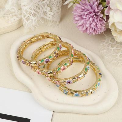 Retro Cloisonné Armreif Ethnischer Stil Emaille Hohlgeschnitztes Blumenarmband Mode Elegante Armreifen Für Frauen Schmuck Geschenke