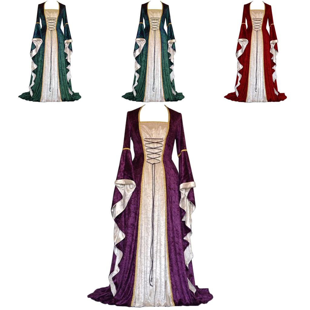 Sophisticated Long Sleeve Renaissance Dress For Cosplay And Historical Reenactments