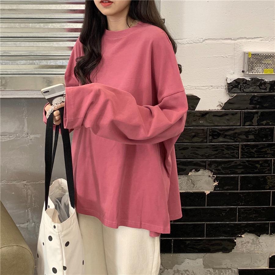 Autumn Fall Ripped Hem Solid Long Sleeve T-Shirt Women Fashion Undershirt Korean Style Trendy Student Casual Loose Top