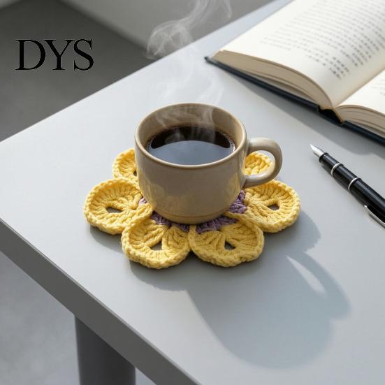Absorbent Tableware Pads Handmade Crochet Flower Coasters for Drinks, Thermal Insulation Table Mat Cute Desk Decor Accessories Coffee Mugs And