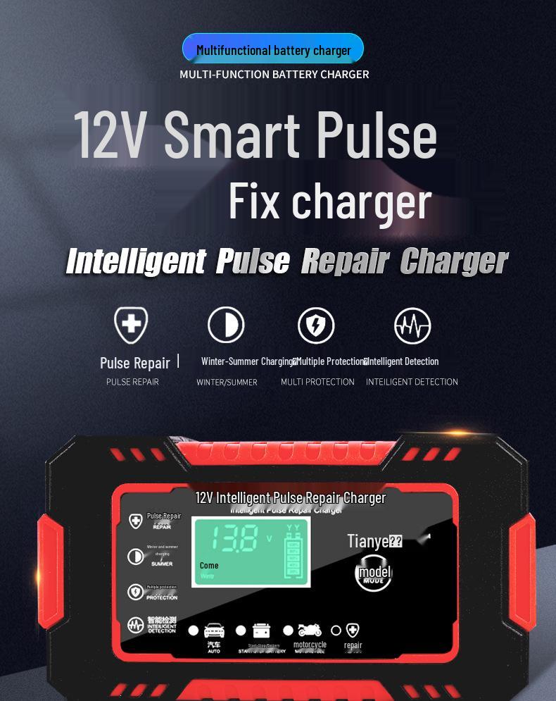 12V 6A Smart Car and Motorcycle Battery Charger with Pulse Repair