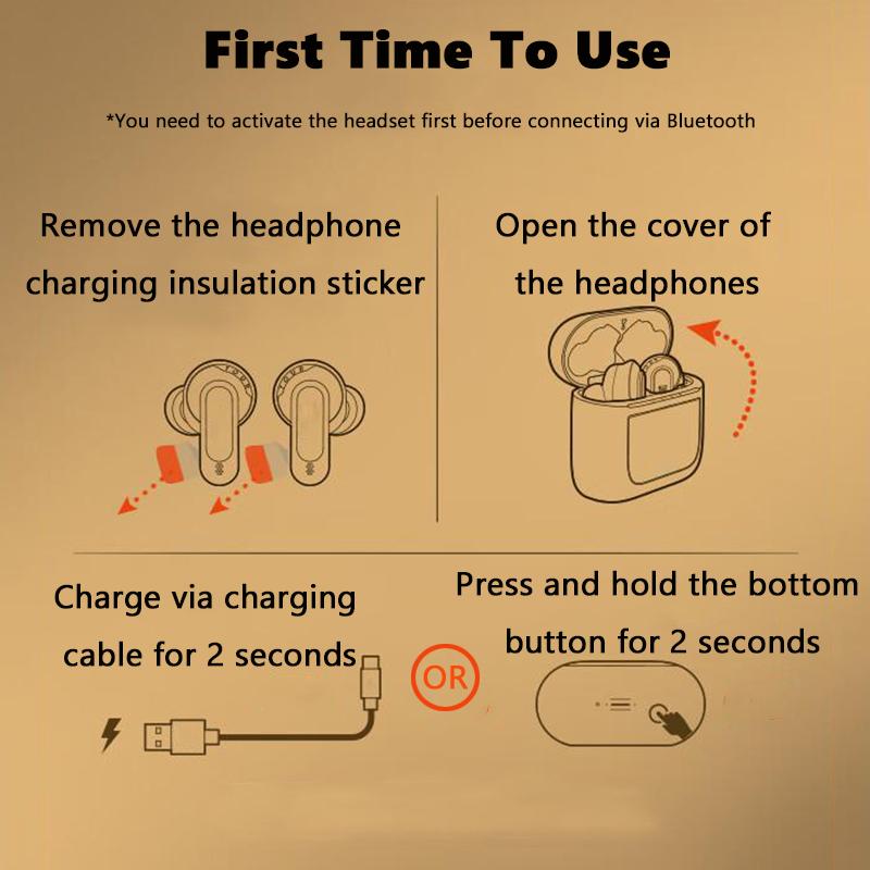 VAORLO Chytrá LED dotyková obrazovka Sluchátka Ekvalizér Hluk Nastavení Cacel Ovládání nabíjecího pouzdra Media Headset HiFi Bass