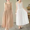 Elegant Summer Linen Sleeveless Dress with Drawstring Waist for Women