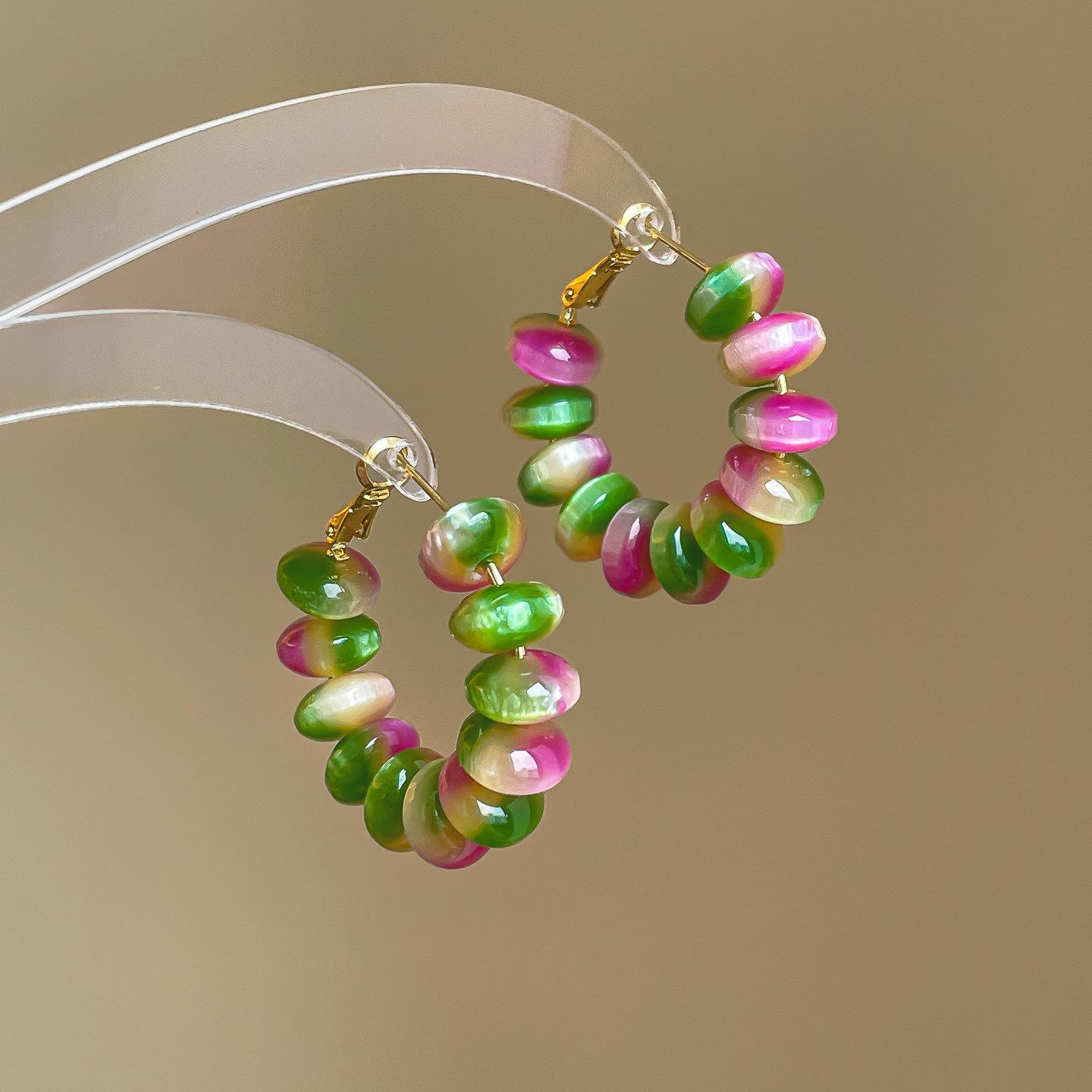 Gradient Green Resin Bead Blue Beaded Earrings 2026 New Women Jewelry