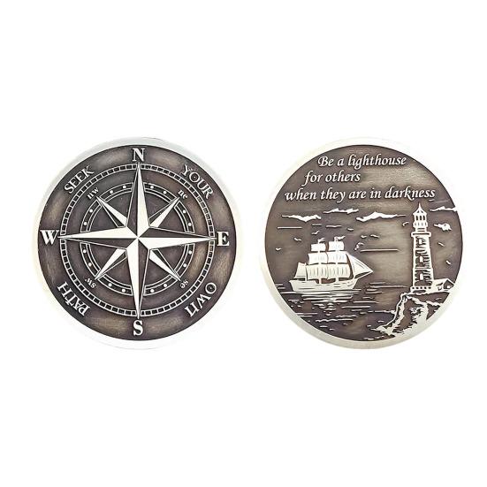 1/2Pcs Guiding Light Compass Coin Inspirational Challenge Coin with Lighthouse