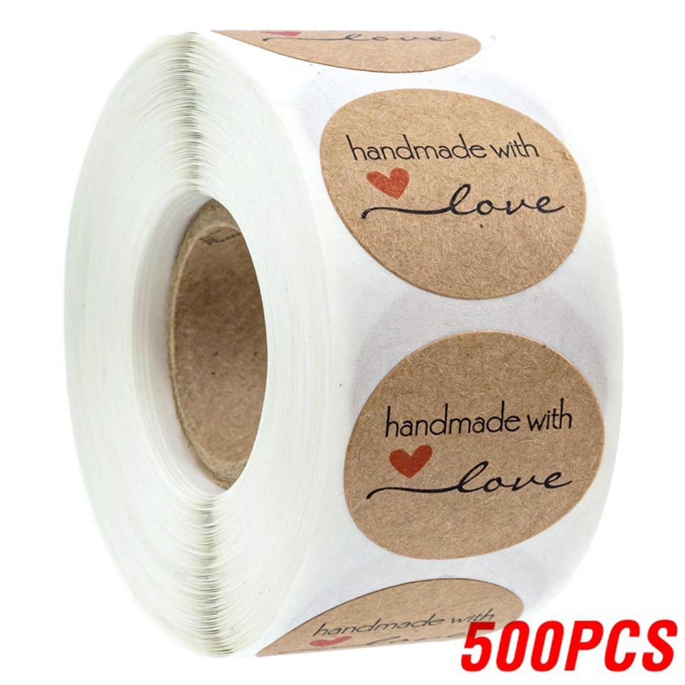 100-500Pcs Vintage Kraft Paper Stickers Scrapbook Gift Stationery Label Stickers Handmade With Love Thank You For The Stickers