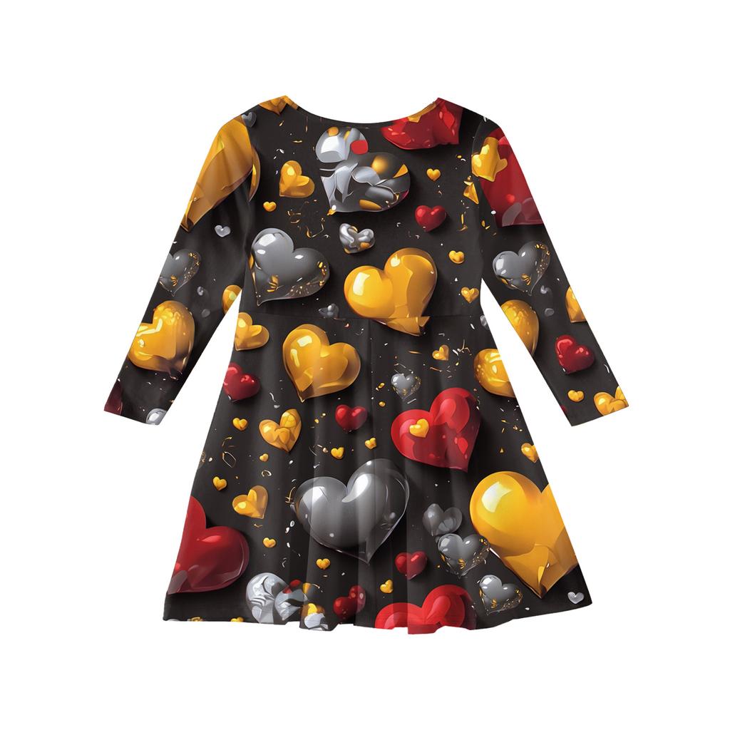 Kız Yazlık Prenses Elbise - Uzun Kollu A Kesim Tişört Elbise Sevgililer Günü