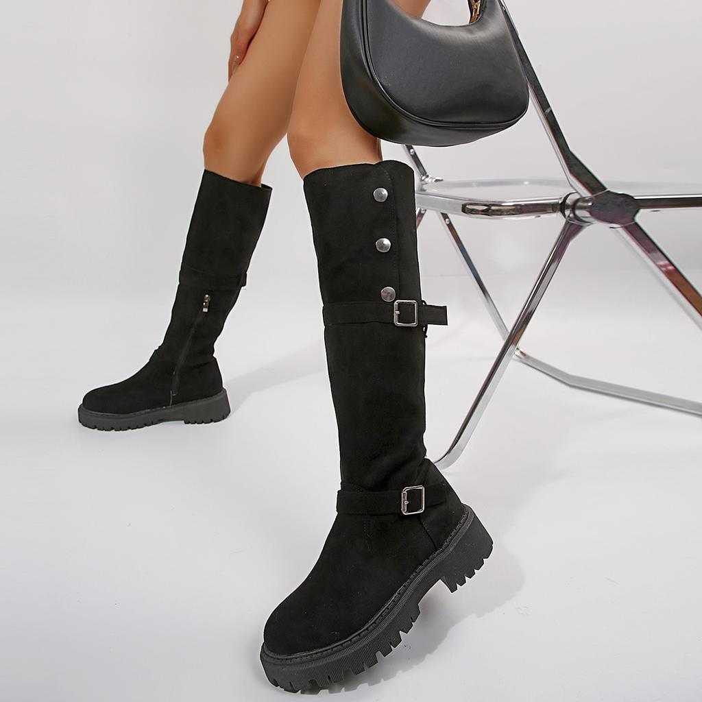 2024 Vintage Winter Women Trend Outdoor Comfortable Shoes Slip on Modern Elegant Thick Heel Long Boots Shoes for Women