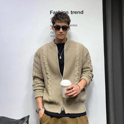 Hongkongsky Retro Trendy Pletený Kardigán: Módny jednofarebný sveter vo voľnom strihu pre mládež, na jar/jeseň.