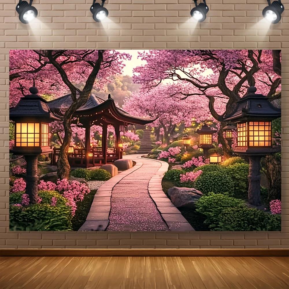Spring Sakura Vibrant Pink Tapestry Cherry Blossom Tree Design Garden Wall Aesthetic Wall Decor Boho Home Decoration for Bedroom