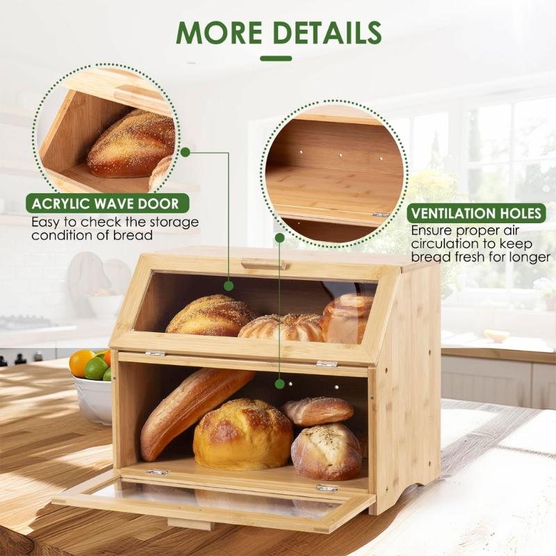 Boîte à pain en bambou à double compartiment et organisateurs de collations Portables pour le stockage de boulangerie et l'utilisation de fournitures de cuisine