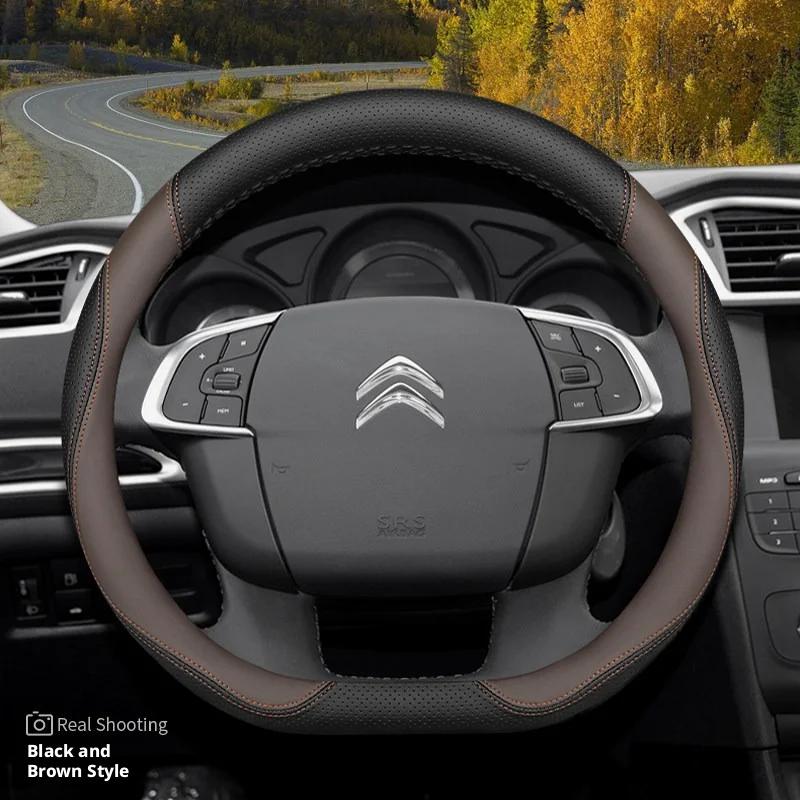 Leather Car Steering Wheel Cover for Citroen C3 C4X C5X C5 Aircross e-Berlingo C4 2024 2025 Auto Interior Accessories