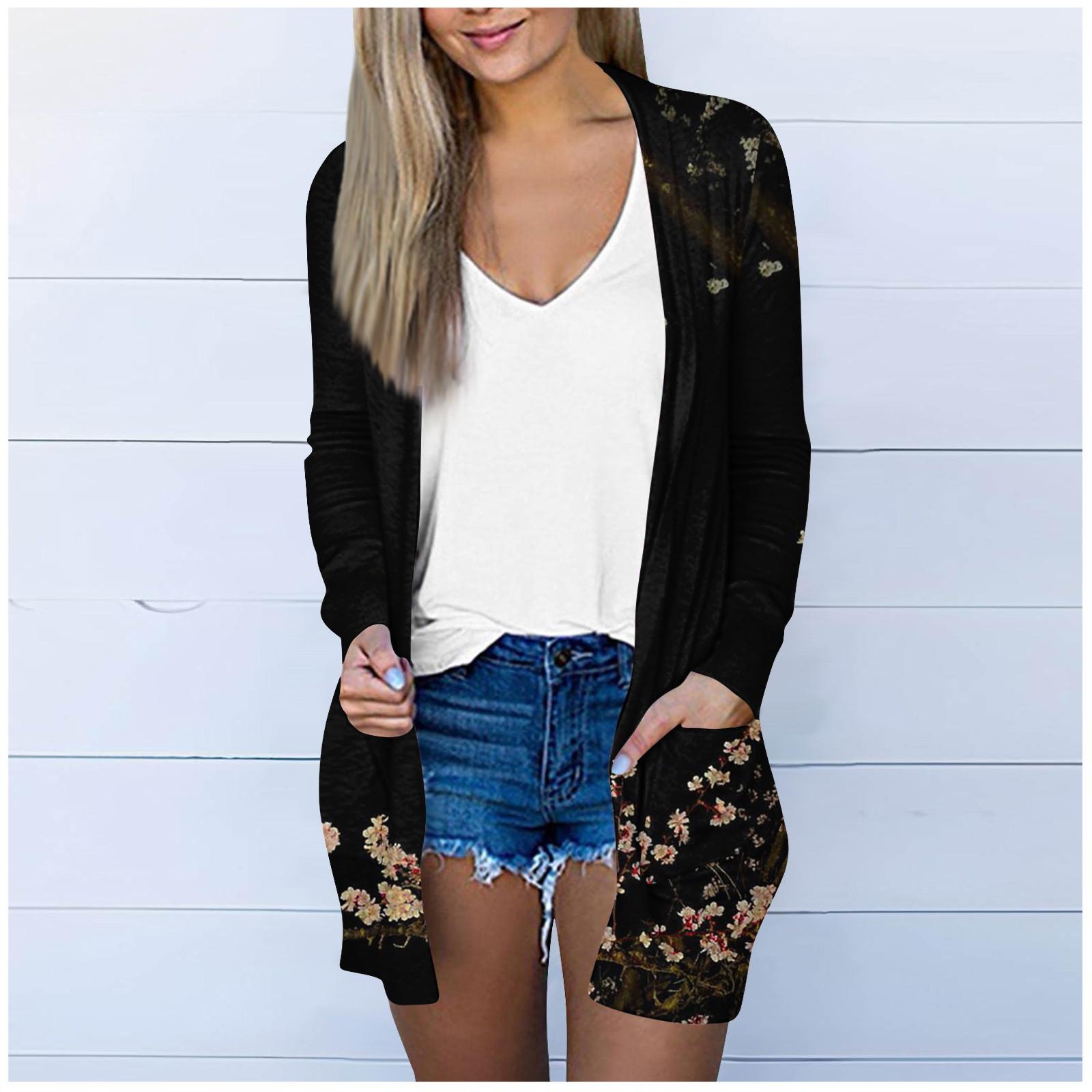 Женская модная свободная повседневная куртка-кардиган средней длины с длинными рукавами — фото 4