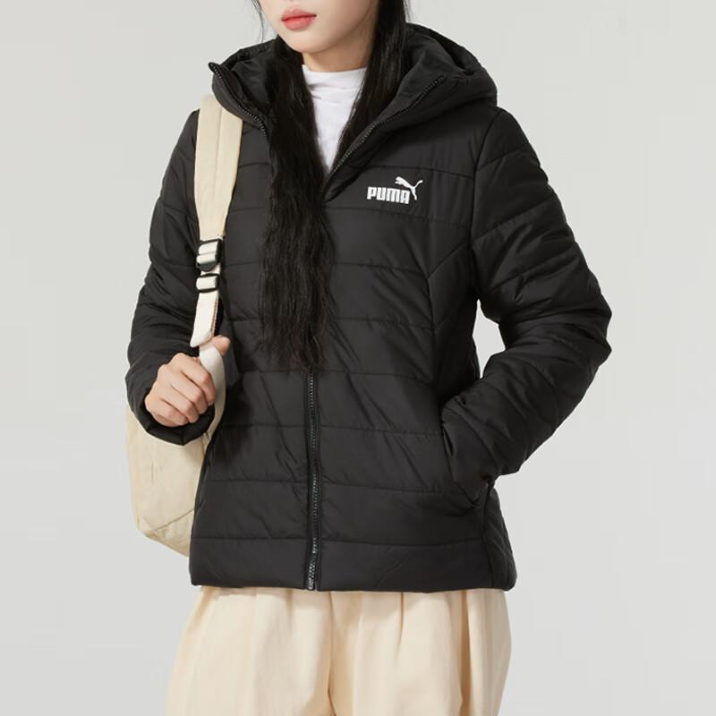 PUMA Solid Color Windproof Warm Hooded Jacket Padded Coat Women's Black