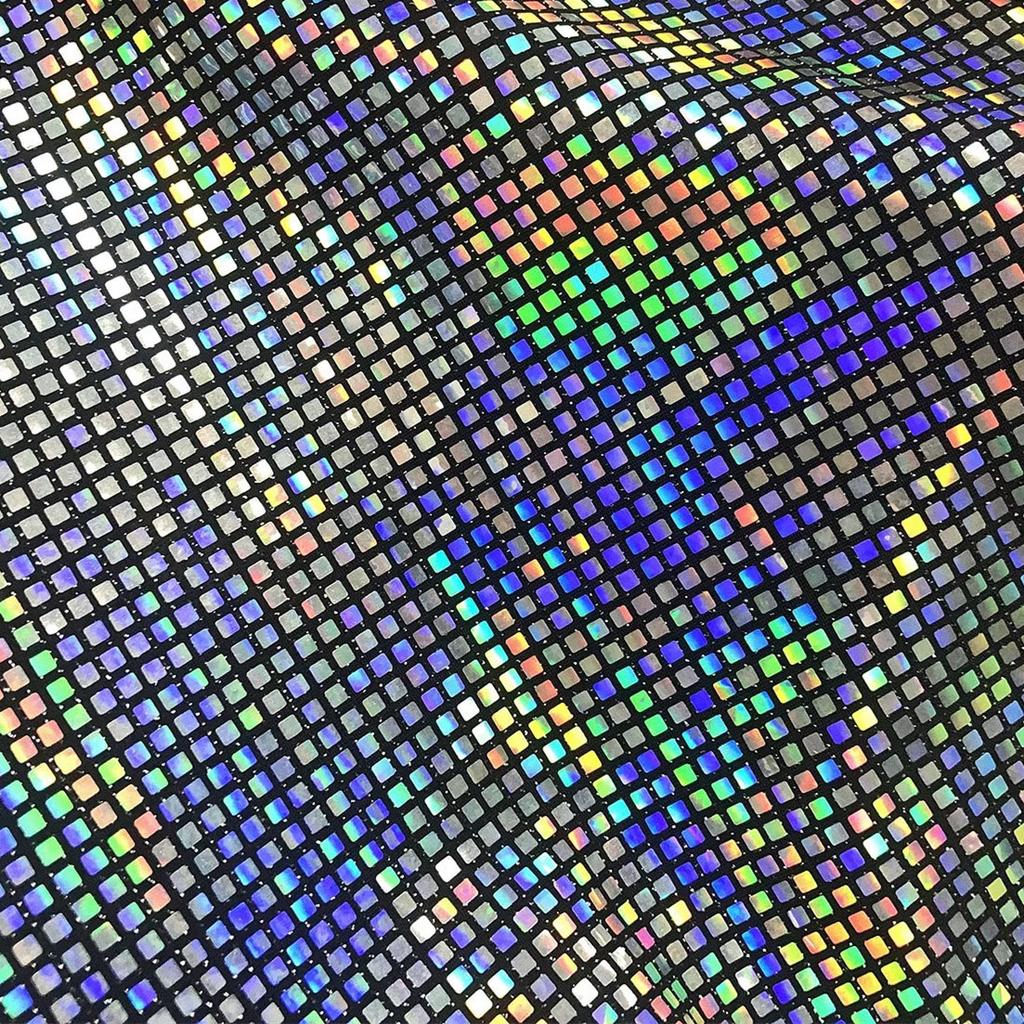 Colorful Holographic Reflective 4x4mm Square Sequin Elastic Knitted Fabric DIY Sewing Cloth Background Decoration Materials