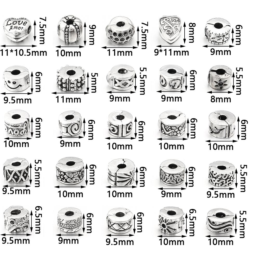 5pcs Positioning Buckle Multiple Styles Ancient Silver Fixed Clip Big Hole Spacer Beads For Jewelry Making DIY Bracelet Necklace