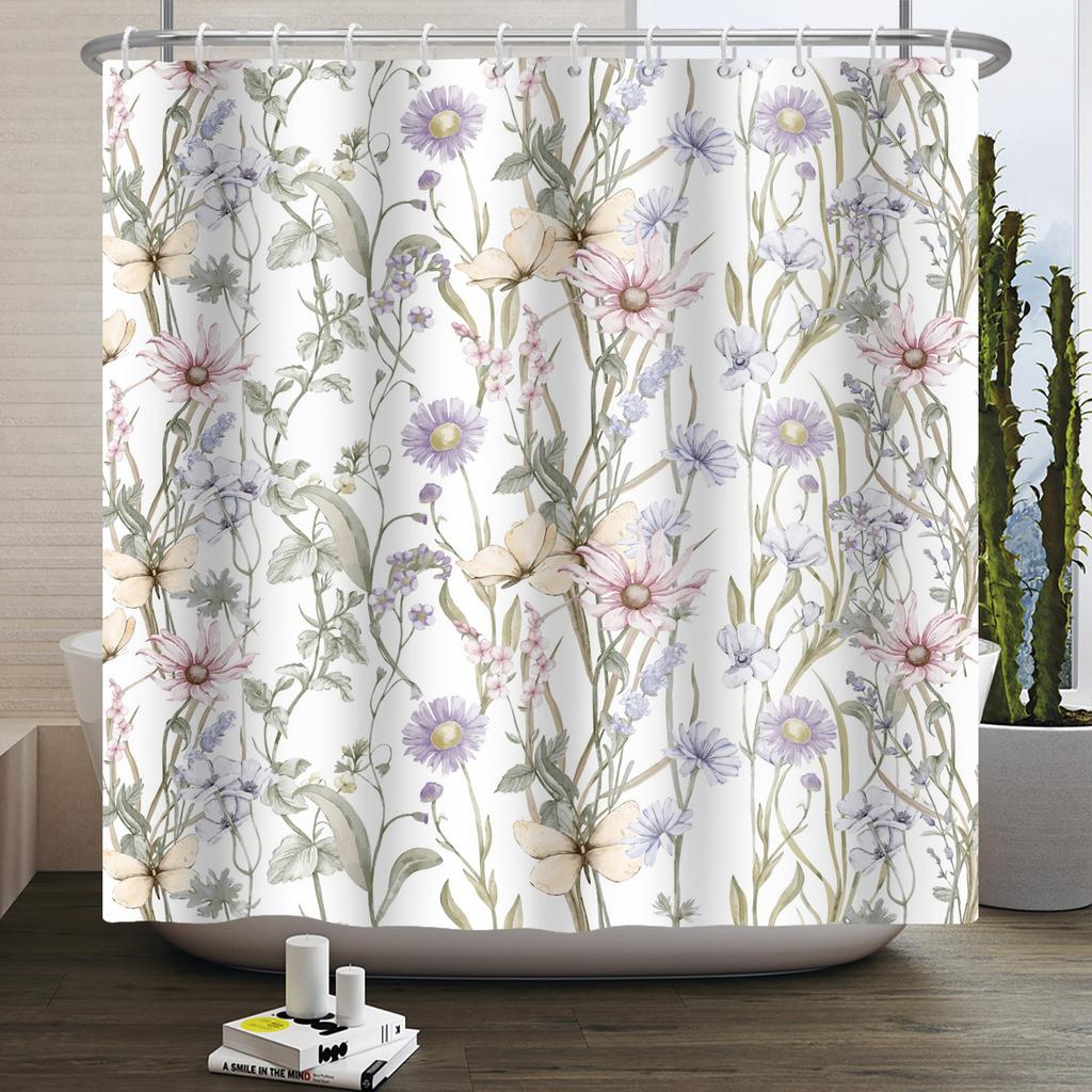 Bathroom Curtain with Fabric 180x180 Colorful Floral Spring Blossom Tree Boho Bathtub Waterproof Shower Curtains With Hooks